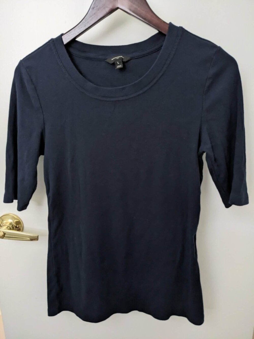 NWOT Navy Elbow Length Crew ribbed T